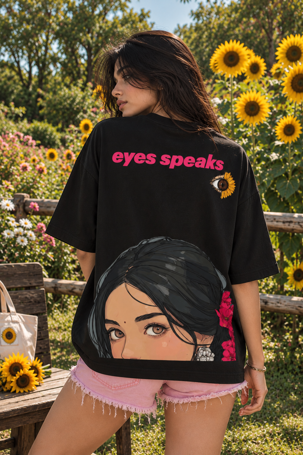 Thorns & Ashes Eyes Speak Oversized Black T-Shirt